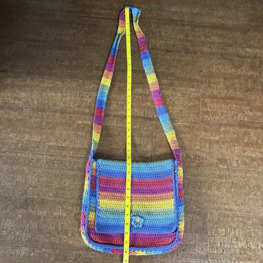 UNIF Rainbow Striped Crochet Bag Crossbody Long Strap